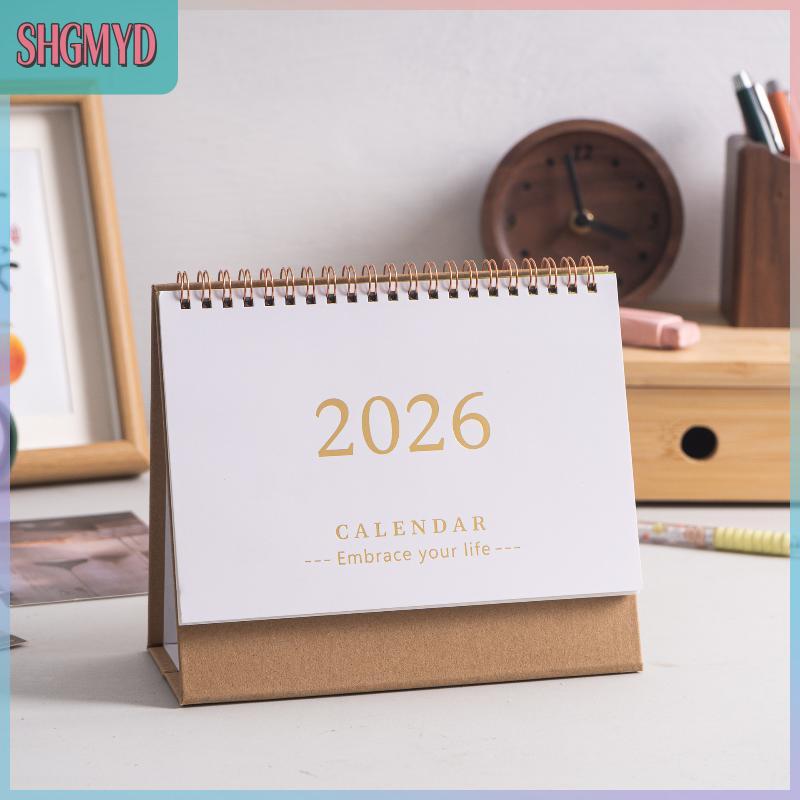 【SHGMYD】 2026ปฏิทินตั้งโต๊ะขนาดเล็กแบบเรียบง่าย ปฏิทินตั้งโต๊ะแบบพกพาเครื่องเขียนสำหรับออฟฟิศ