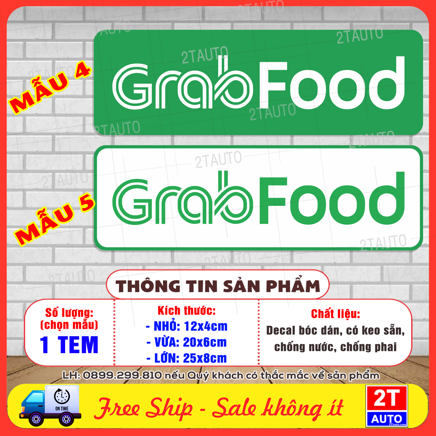 01 tem decal logo grab food tem dán xe máy sticker trang trí cho xe dịch vụ, decal tem xe grab, grab food chống nước