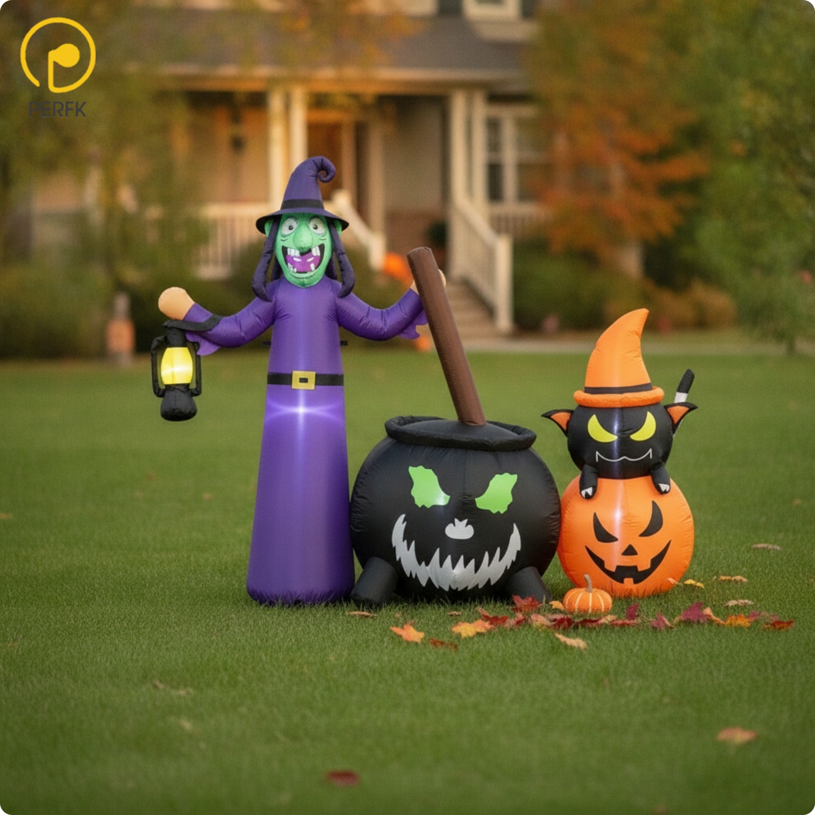 Perfk Outdoor Inflatable Witch with Pumpkin Cat Inflate Inflatable Witch with Pot Para Exterior Decoration Giant for Families, Yard, Garden ราคา 7,800 บาท*ส่งฟรี