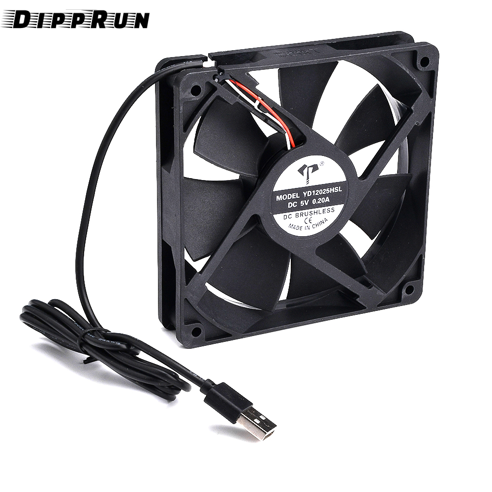 Dipprun 12025 Quạt làm mát USB DC5V dầu ngưng quạt không ồn 2-dây giao diện USB hộp cho thú cưng hơi nước Quạt làm mát