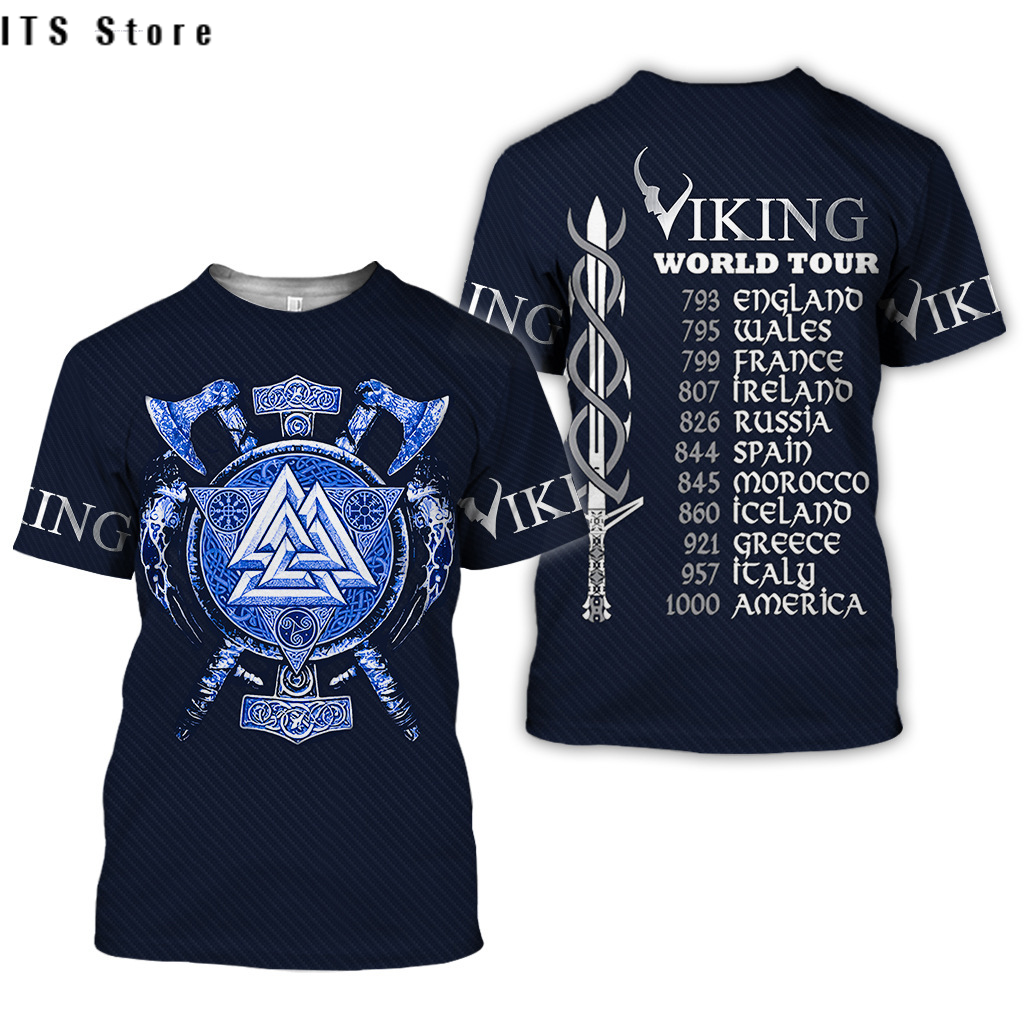 European and American large size Viking printed men's T-shirt 3dt-shirt digital printed Viking tattoo short sleeves