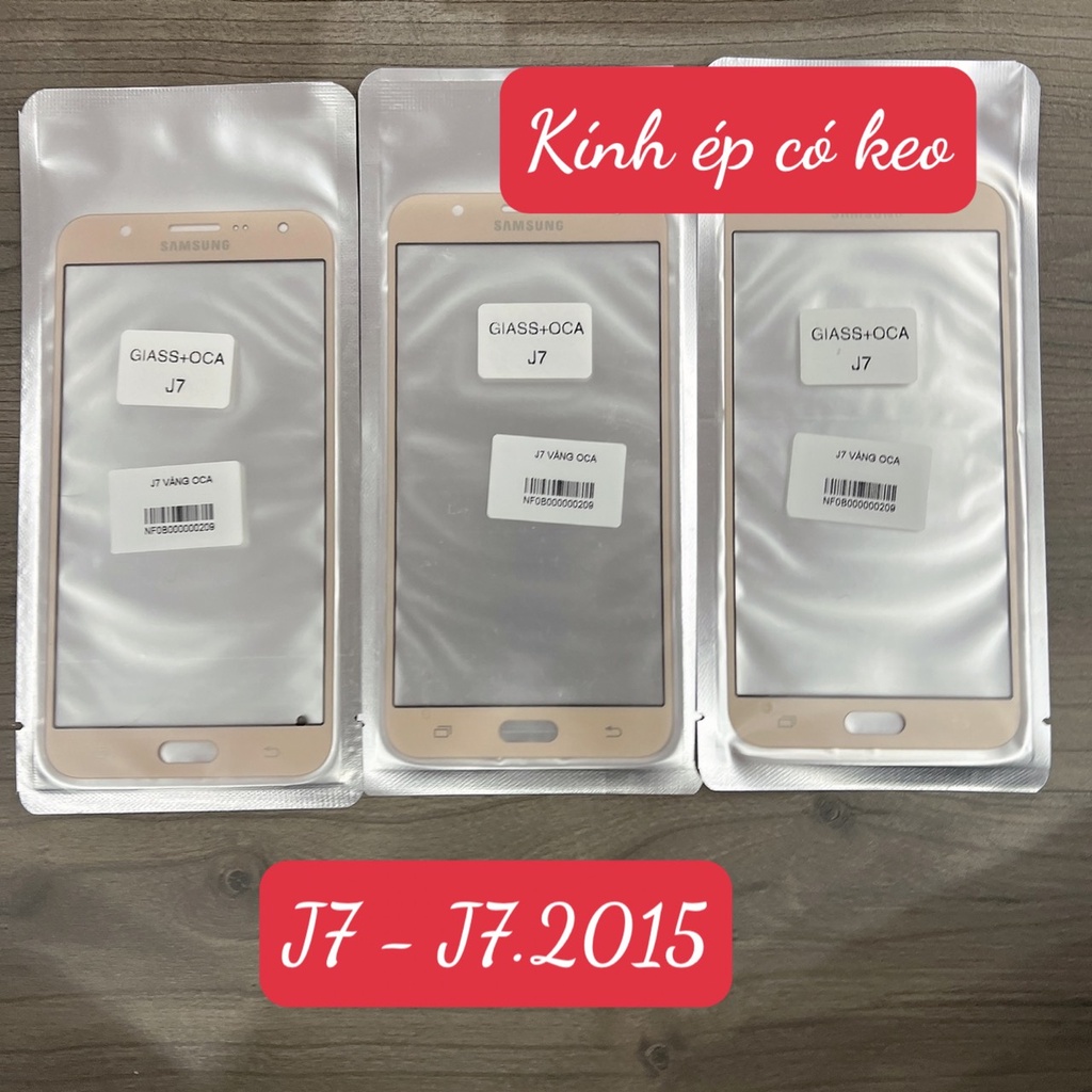 Kính ép màn hình samsung j7 màu vàng có keo oca