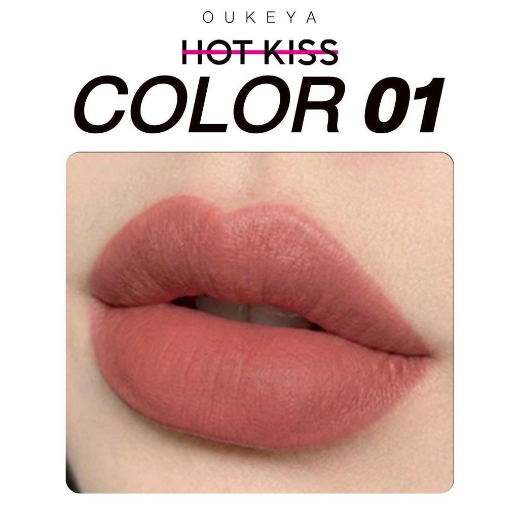 (ซื้อ 1 แถม 1) OUKEYA HOT KISS LIP MATTE โอกิยะ ฮอตคิส ลิปแมตต์ ลิปติดทน กันน้ำ สีชัด ไม่หนักริมฝ...