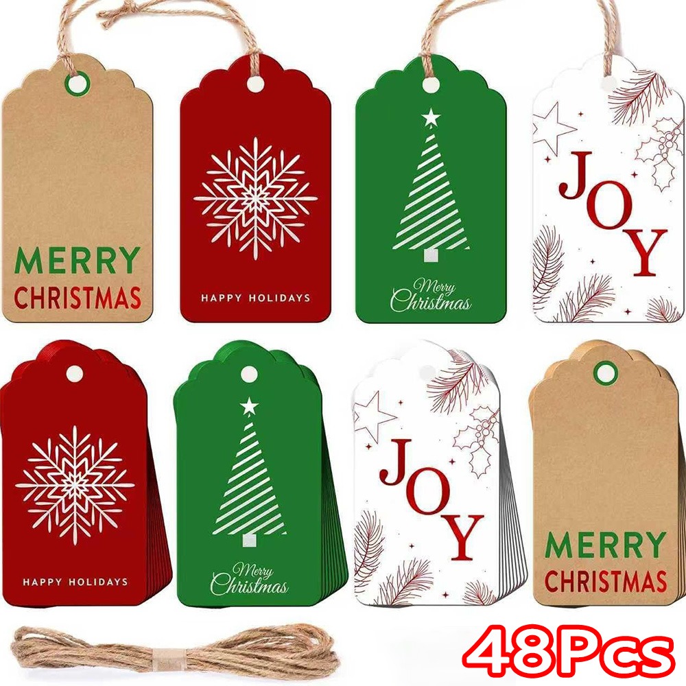 MODERNLUX Hanging Christmas Gift Tags Rectangle Shape Christmas Pattern Gift Label Cards Christmas Message Cards Gift Wrapping