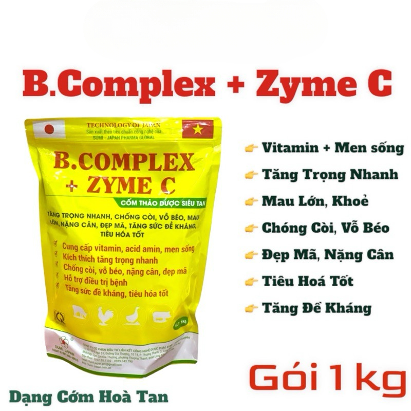 BComplex Zyme C 1kg Vitamin + Men sống tiêu hoá tốt, tăng trọng, kích thèm ăn, lớn nhanh, đẹp mã trên gà, vịt, heo, bò
