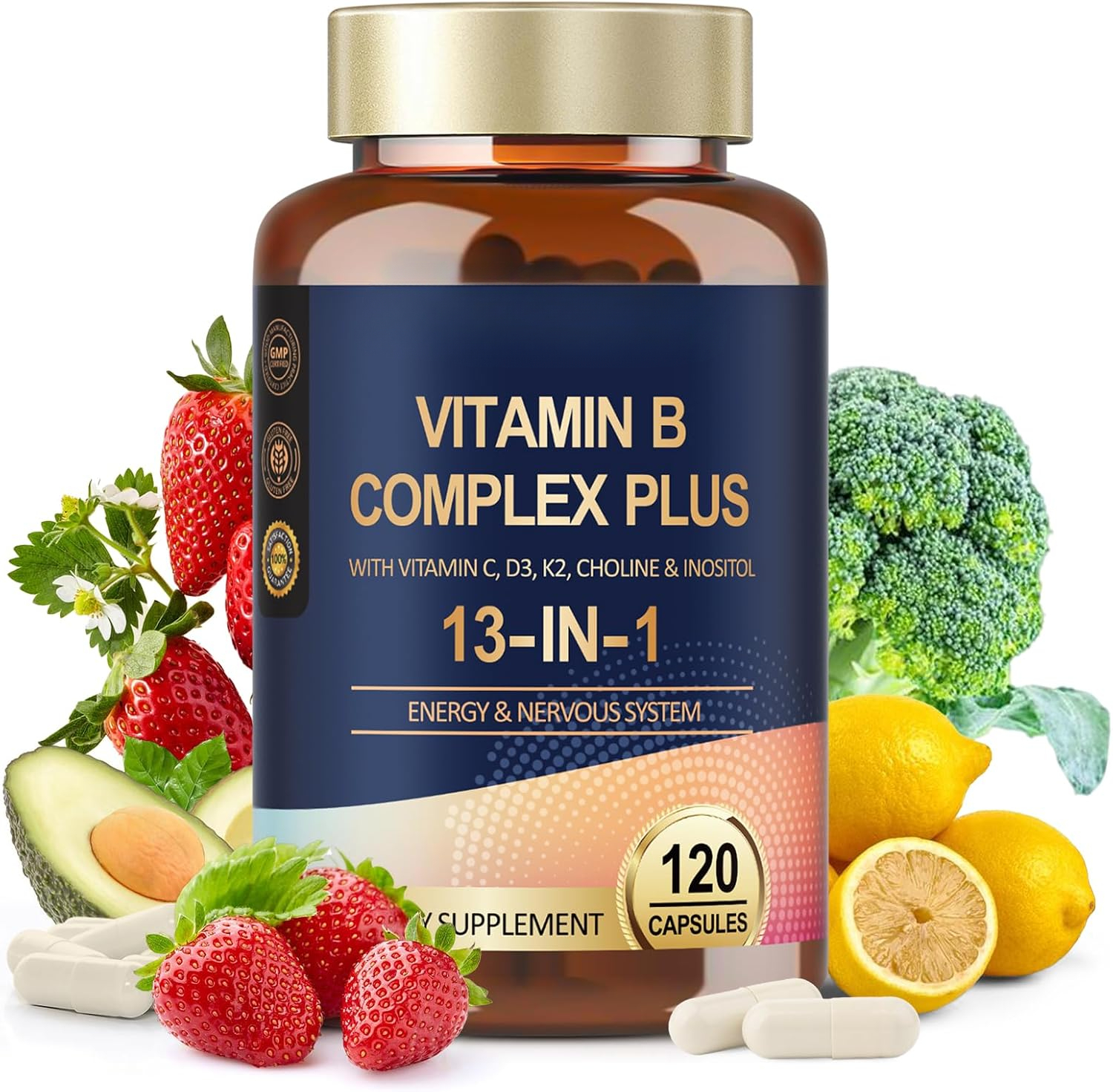 13-in-1 Vitamin B Complex Plus with Vitamin B1, B2, B3 (Niacinamide), B4, B5, B6, B7 (Biotin), B8 (I