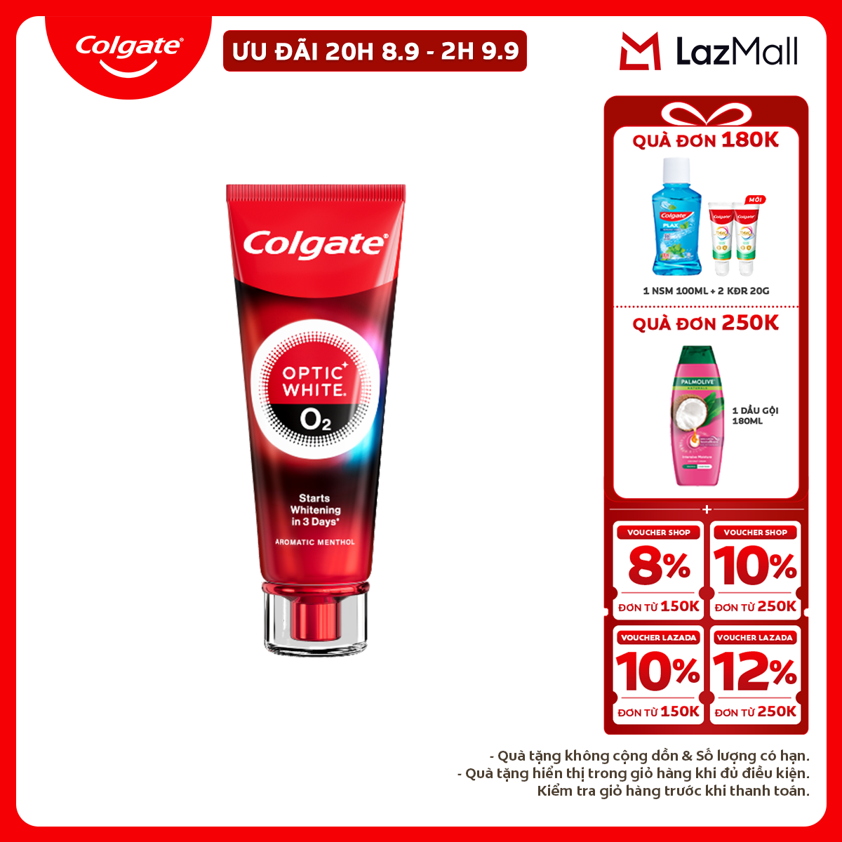 Colgate Toothpaste Breakthrough Whitening in Just 3 Days Optic White O2 with Activated Oxygen 85G/Tube