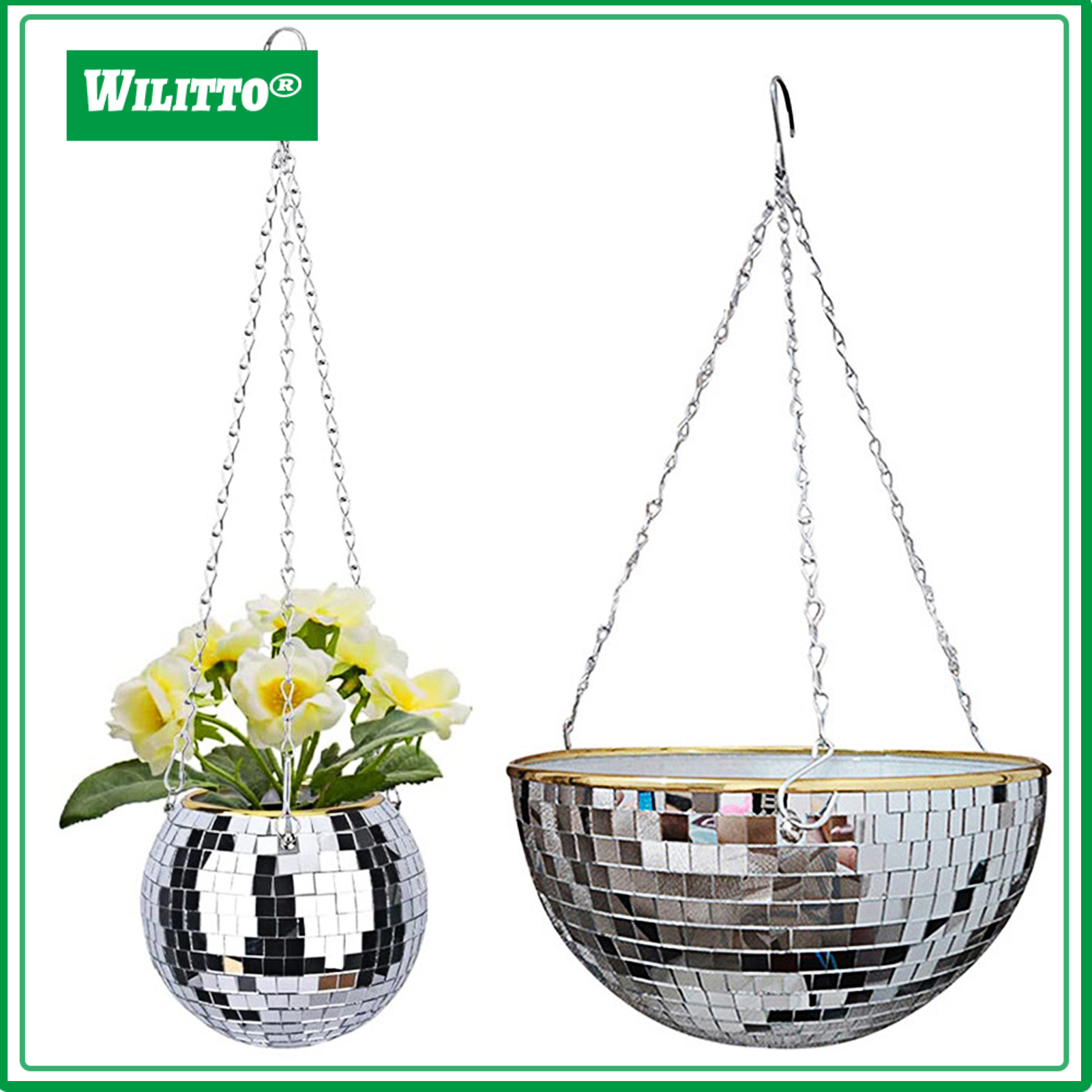 Mosaic Hanging Planter Disco Ball Design Flower Pot Balcony Planter with Hanging Chains for Indoor Outdoor Plants Home Living Room Decor ราคา 381 บาท*ส่งฟรี