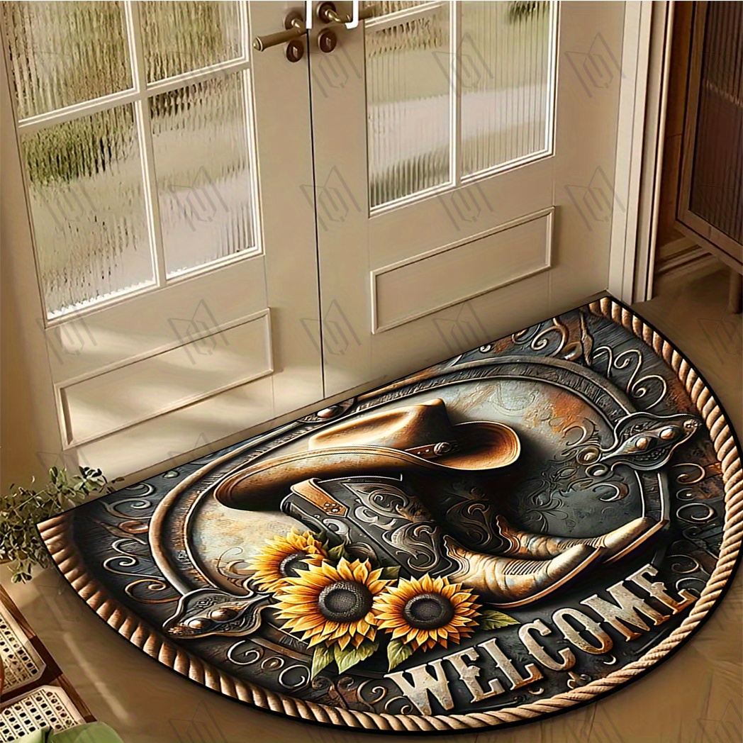 Cổ denim Boot cap thảm cửa chào đón chống trượt dệt polyester có thể giặt Bán tròn thảm cửa vào thíc