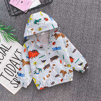 Rolanko Windbreaker Jacket for Kids Boys Hooded Coat Dinosaur Animal Printing Toddler Students Waterproof Zip Cute Dust Coat Casual Daily Wear 2-7 Years