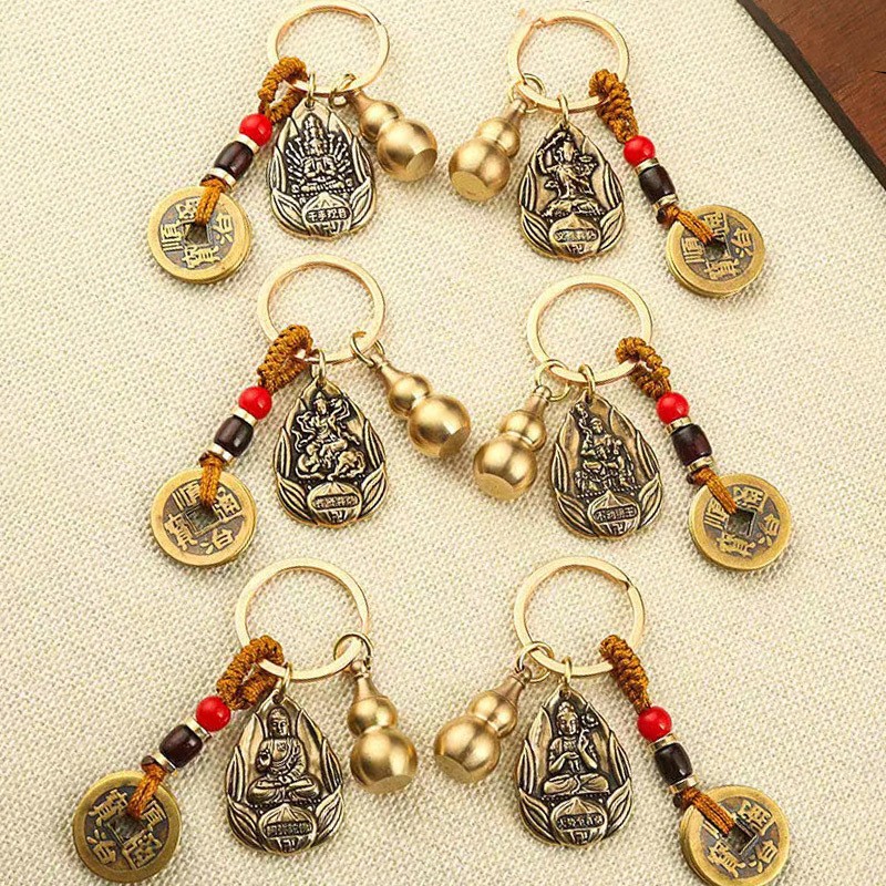 Hiền Phổ Bồ Tát chìa khóa đồng mở miệng hồ lô bát thủ hộ thần mười hai cầm tinh bổn mạng phật treo nam nữ