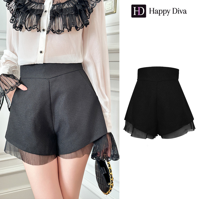 Happy Diva Women's New Summer Mesh Patchwork กางเกงขากว้างกางเกงขาสั้นสีดํา 91531 ราคา 1,150 บาท*ส่งฟรี