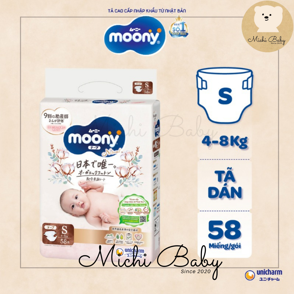 Tã Bỉm MOONY NATURAL Trắng Dán/Quần NB62/S58/M46/L38/L36/XL32 - Michi Baby MC555 - 2