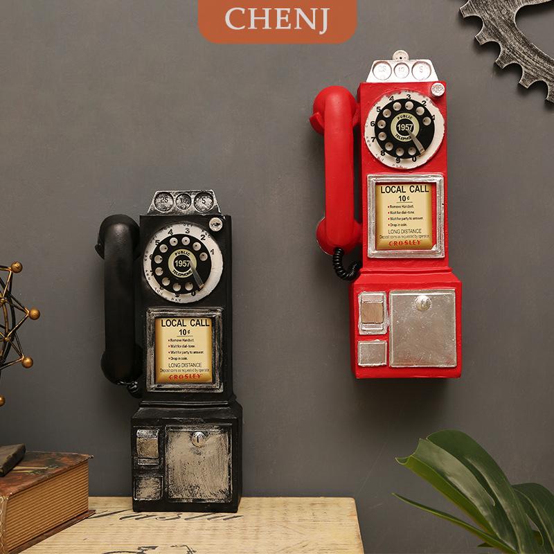 [COD] CHENJ Vintage Telephone Model Wall-Mounted Resin Booth Telephone Figurine Rotary Old-fashioned Telephone Ornament Photography Props ราคา 278 บาท*ส่งฟรี