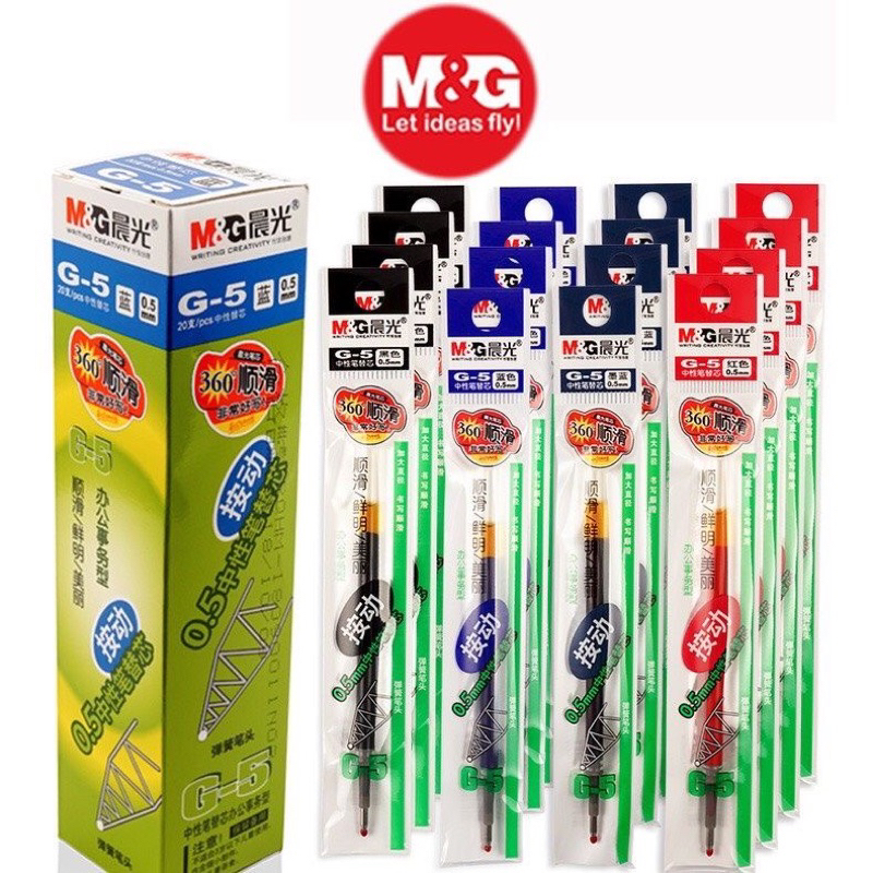 [ HỘP 20 cây ]  Ruột bút bi nước gel, bi béo Thần Quang M&G MG M G M and G G5, dùng cho bút R1, R3, K35, 1008,
