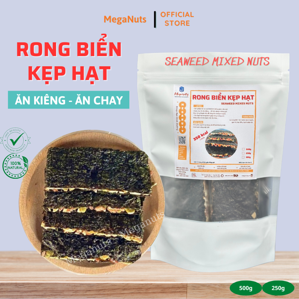 Rong biển kẹp hạt dinh dưỡng - Bánh rong biển hạt ngũ cốc không đường Meganuts hỗ trợ giảm cân healthy