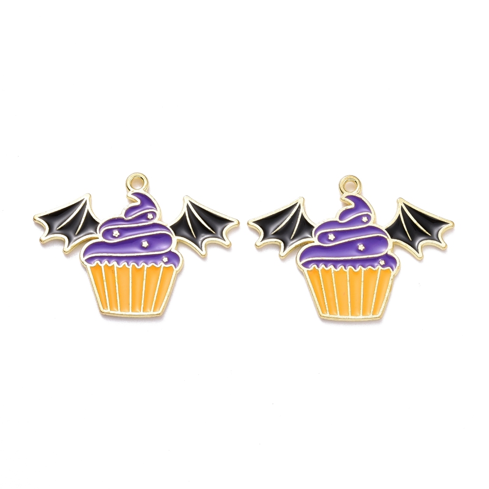 5-10pc halloween alloy enamel pendant bat with cake light gold 22x30x1mm hole: 1.5mm