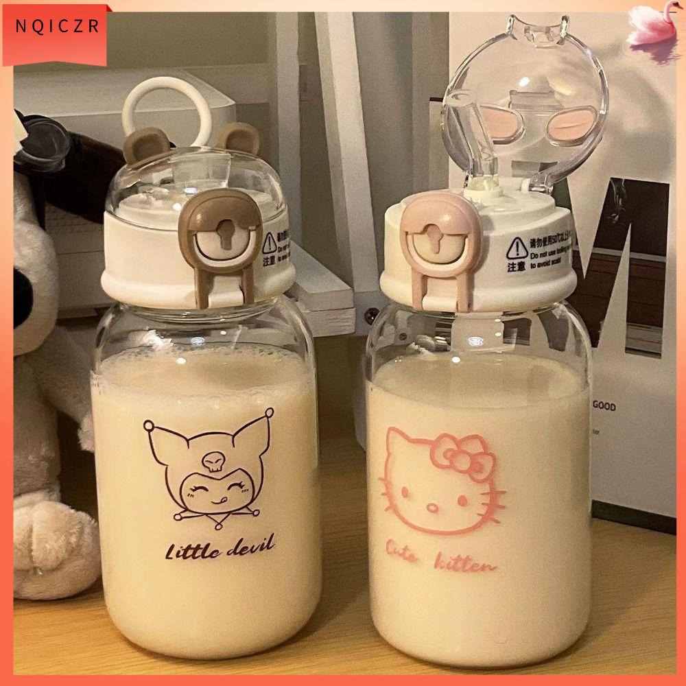 NQICZR Kuromi Chai nước có ống hút Cinnamoroll Anime Cốc uống nước Ngoài trời Cốc có ống hút Chai nước hoạt hình anime Học sinh nam nữ