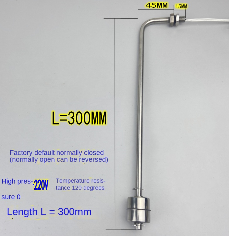 Công tắc mức nước lắp bên - Phao inox 304 chịu nhiệt, điện áp cao, chiều dài 300mm