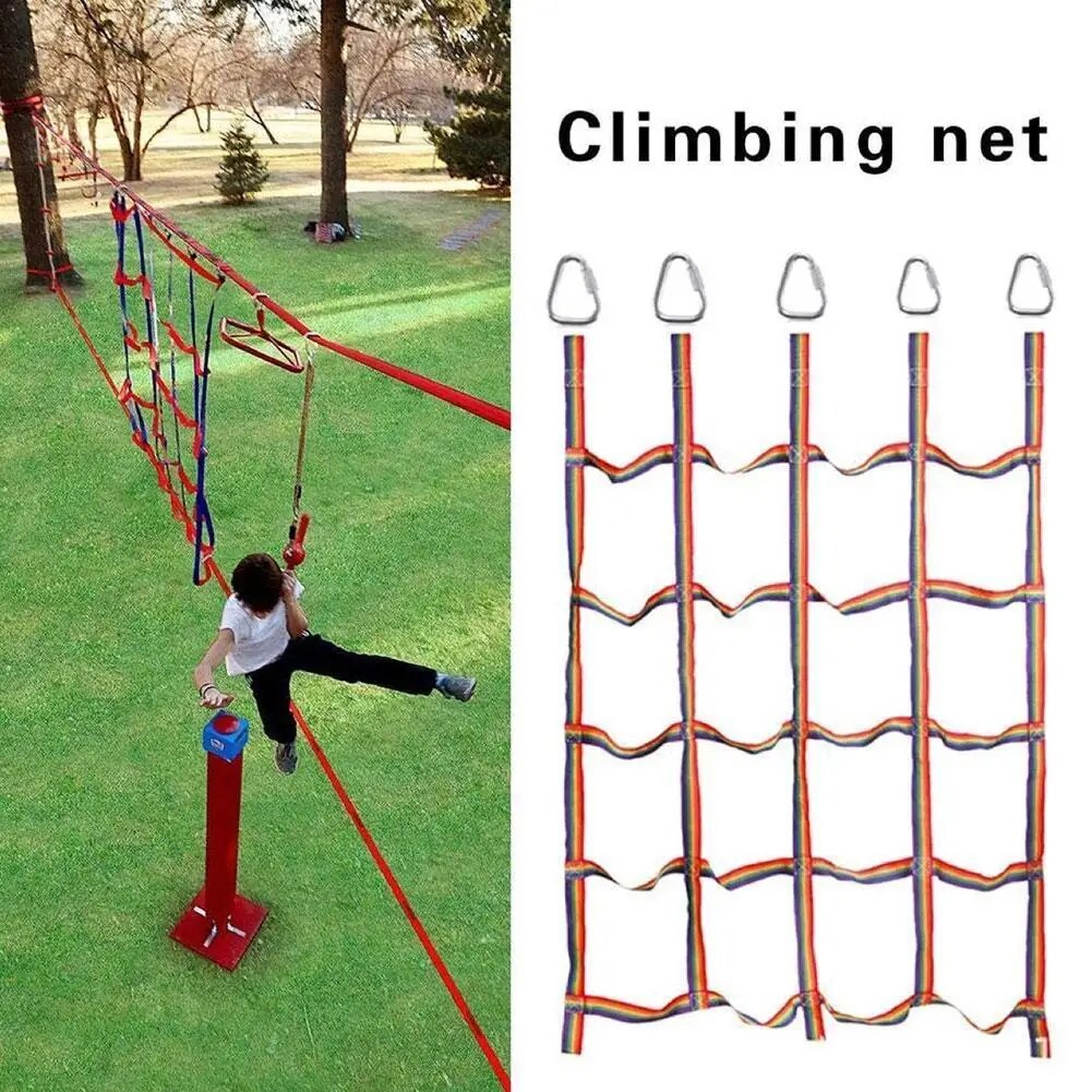 Đáng tin cậy ngoài trời trẻ em lưới leo ruy băng cầu vồng Net vật lý Swing Net treo bước con Thang leo Núi Đào tạo sân chơi f8m9