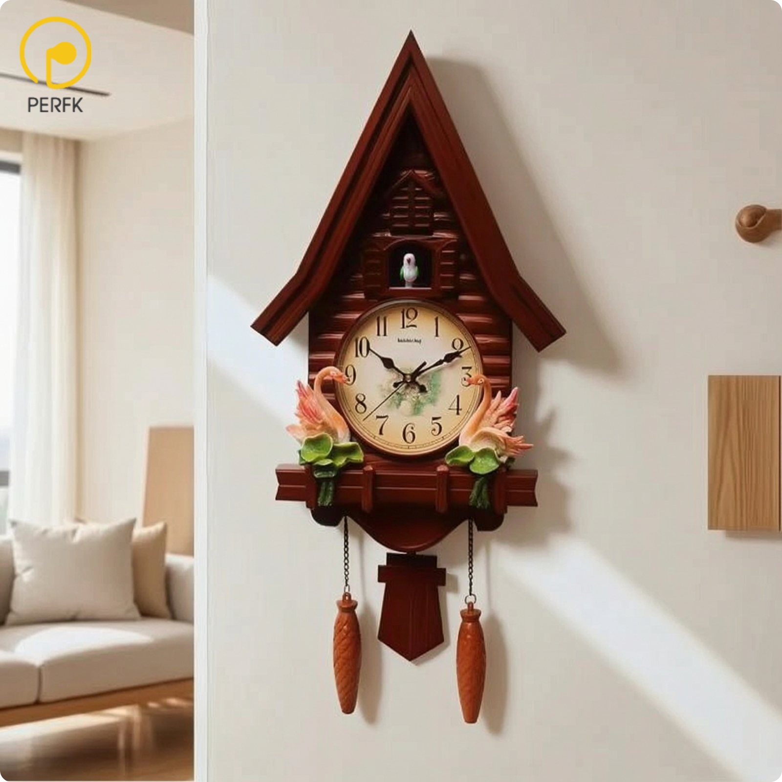 Perfk Cottage-Style Cuckoo Clock Vintage-Inspired Cuckoo Clock with Weights Decorative Iron for Bedroom ราคา 14,007 บาท*ส่งฟรี
