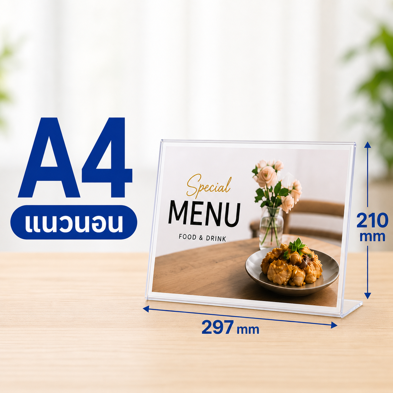 SKY ป้ายตั้งโต๊ะอะคริลิค L-shape A4 A5 แนวตั้ง แนวนอน หนา2mm ป้ายเมนู ป้ายโชว์เอกสาร ป้ายโบรชัวร์ Acrylic Sign