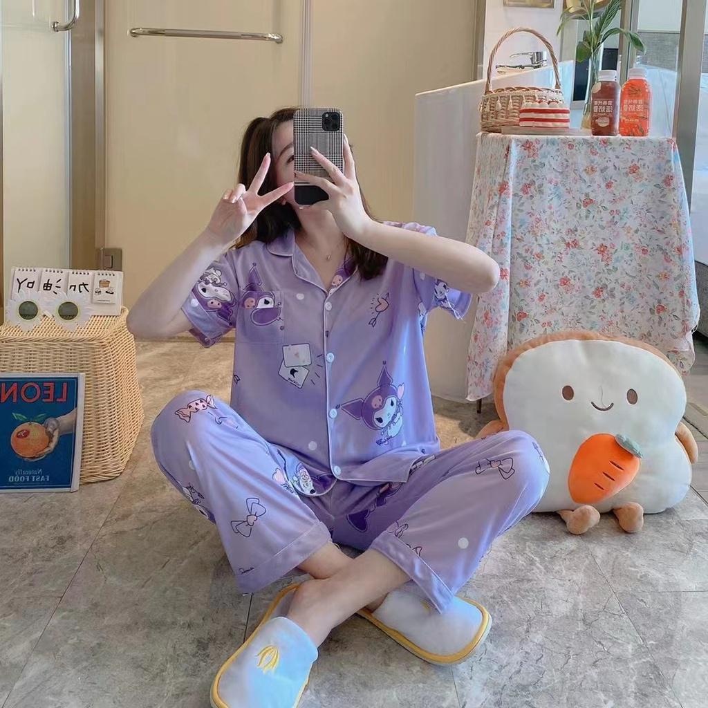 Đồ bộ pijama cộc tay caro chất liệu kate thái Pyjama nữ hàn quốc đẹp bộ ngủ nữ dài tay cao cấp women