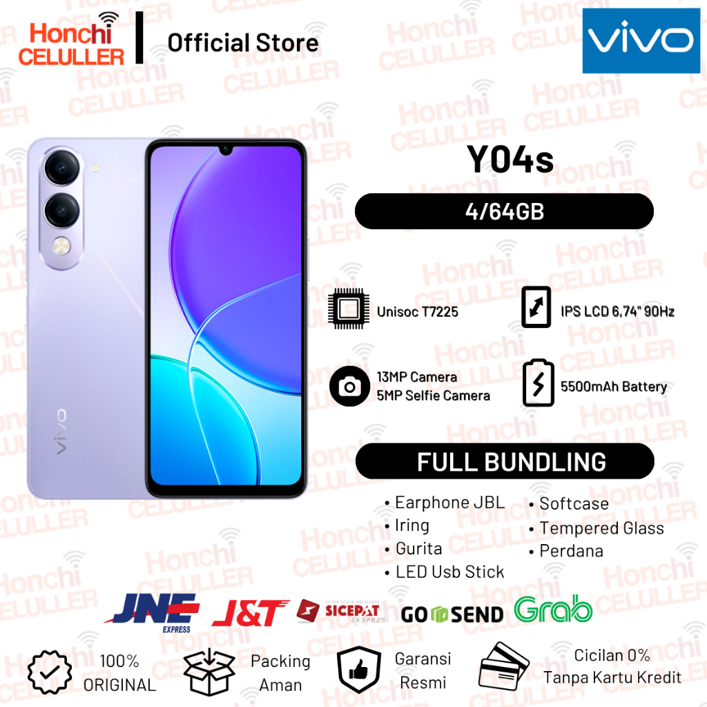 Vivo Y04s 4/64GB - Desain Premium, 6000mAh Tahan Lama, Tahan Banting Ekstrem, Tahan Hujan IP64, AI Erase Garansi Resmi vivo Indonesia Harga  1,499,000 Ringgit*Penghantaran Percuma