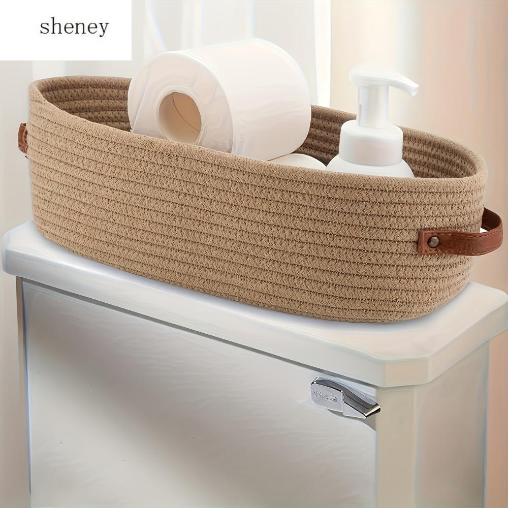 SHENEY Phong Cách Bohemian Giỏ đựng đồ dệt dây cotton Hình bầu dục Tay cầm bằng da Thùng đựng đồ để bàn Quà Tặng Di động Hộp đựng đồ lặt vặt Đồ chơi chìa khóa đồ ăn nhẹ