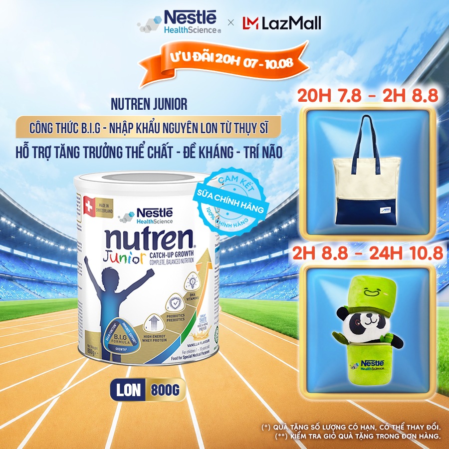 Sữa Bột Dinh Dưỡng Y Học NESTLÉ NUTREN JUNIOR Xuất Xứ Thụy Sĩ Công Thức BIG Hỗ Trợ Tăng Trưởng Thể ChấtTrí NãoĐề Kháng Cho Bé 800G