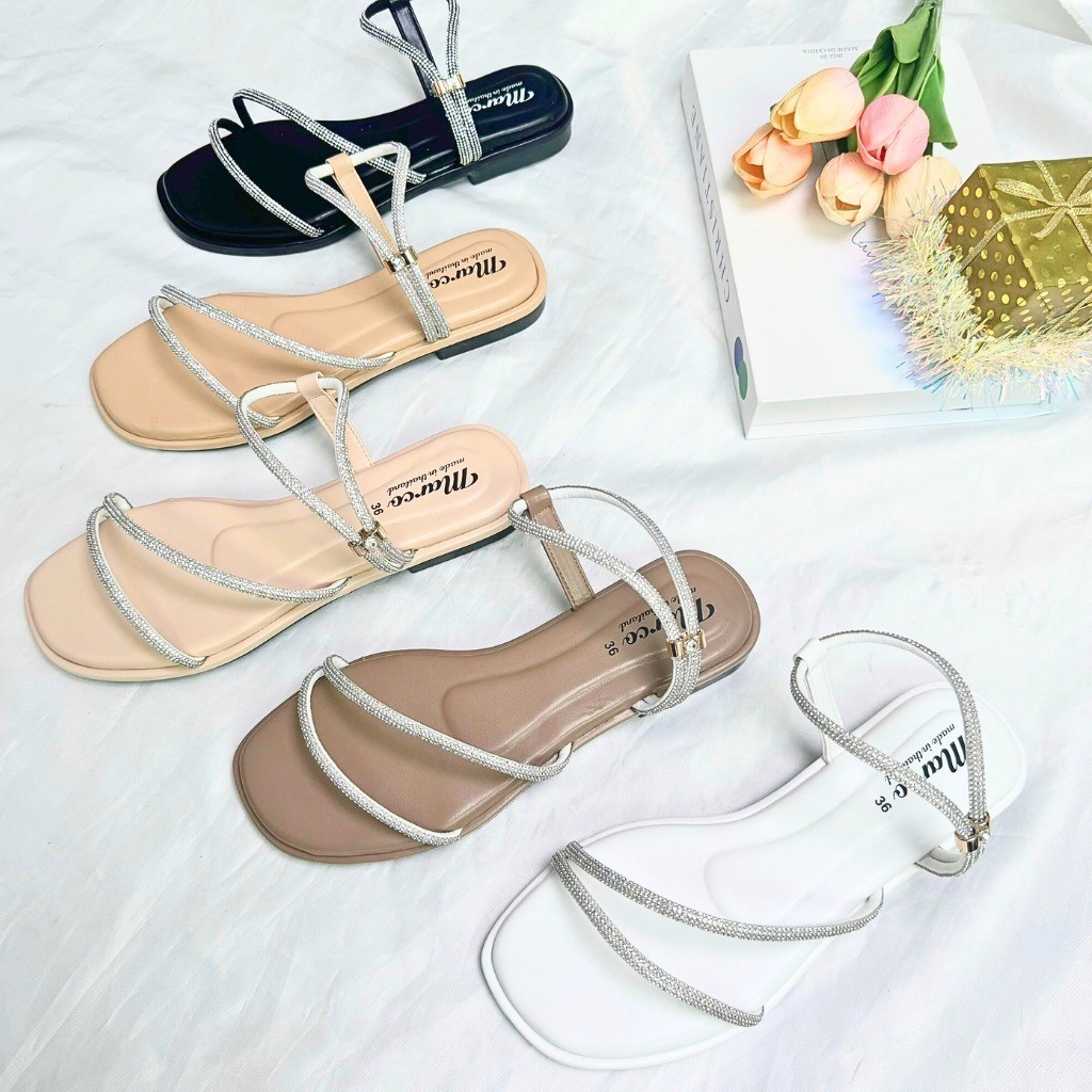 รองเท้าแตะแฟชั่นแบรนด์ ARUN รุ่น AR2024 เส้นเพชร สายคาดรัดข้อ ราคา 149 บาท*ส่งฟรี