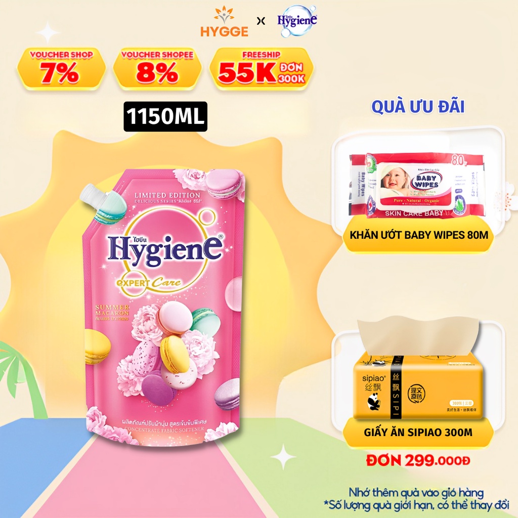 Nước Xả Vải Hygiene Thái Lan Giặt Xả Quần Áo Summer Macaron Expert Care [Hồng] 1150ml