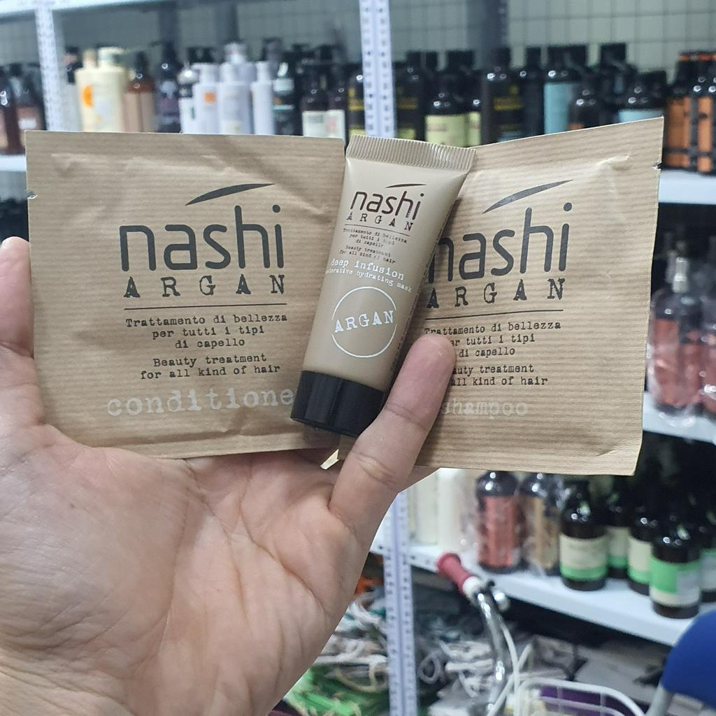 Dầu gội xả Nashi phục hồi hư tổn Nashi Try Me Kit  dầu gội 15ML + dầu xả 15ml + dầu hấp 20ml hàng  c