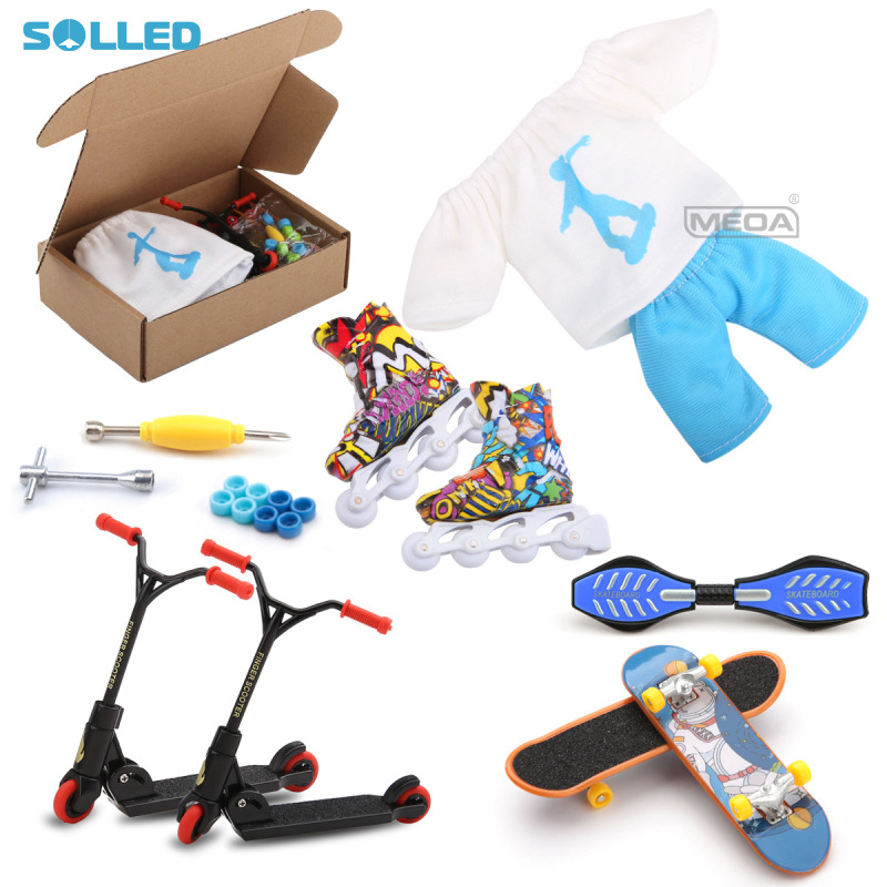 Kids Finger Toys Set Scooter Roller Skates Finger Skateboard With Casual Tops Pants Creative Fingertip Toys For Kids Gifts