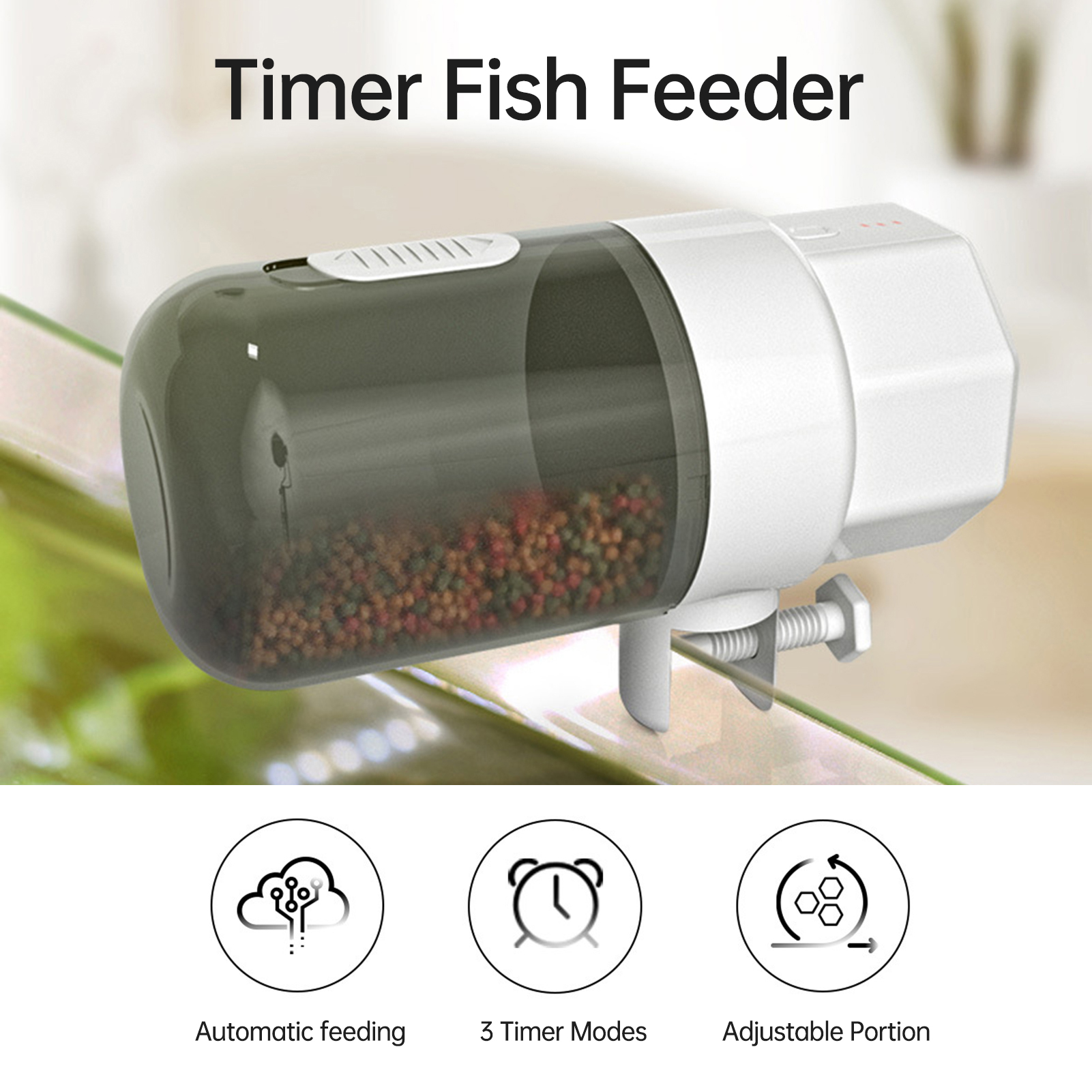 Dụng cụ tự động cho cá ăn thiết bị bấm giờ thông minh 3 chế độ cho ăn bể cá 350ml kích thước có thể điều chỉnh lớn rùa trung chuyển năng lượng bằng pin cho cá rùa ếch axolotl
