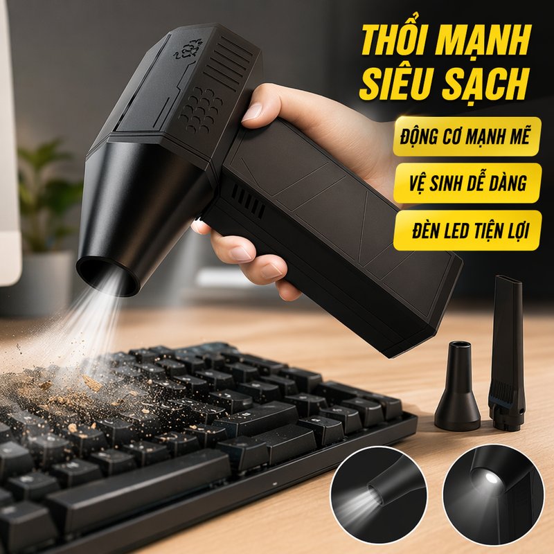 JACIRCLE máy thổi bụi cầm tay mini quạt vệ sinh bàn phím khe hẹp đèn led pin sạc không dây gió mạnh máy hút bụi điện tử