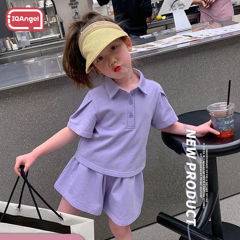 Girls' summer short sleeve sports suit Children's fashion casual solid color POLO shirt two-piece set ราคา 126 บาท*ส่งฟรี
