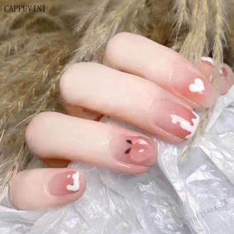 3D Heart Setting Short Press on Nails Lightweight & Comfortable Fake Nails for Finger Decoration Home Nail DIY AiOO-VN