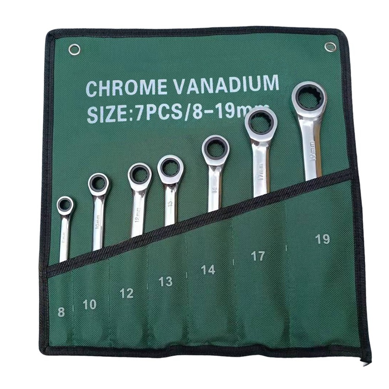 Dual-Purpose Ratchet Wrench 7-Piece Set in Cloth Bag Mirror Wrench Open End Wrench
