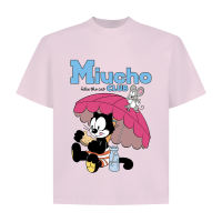 Áo thun boxy hoạt hình Miucho BST cổ tròn chất vải cotton 2 chiều cao cấp dày dặn in mix