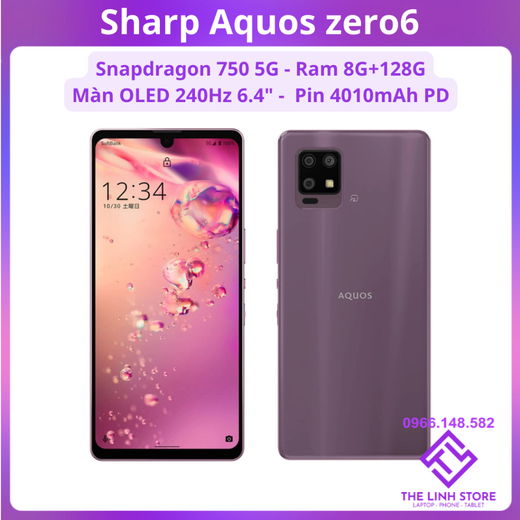 Điện thoại Sharp Aquos zero 6 màn OLED 240Hz - Snaρdragon 750 5G ram 8G 128G