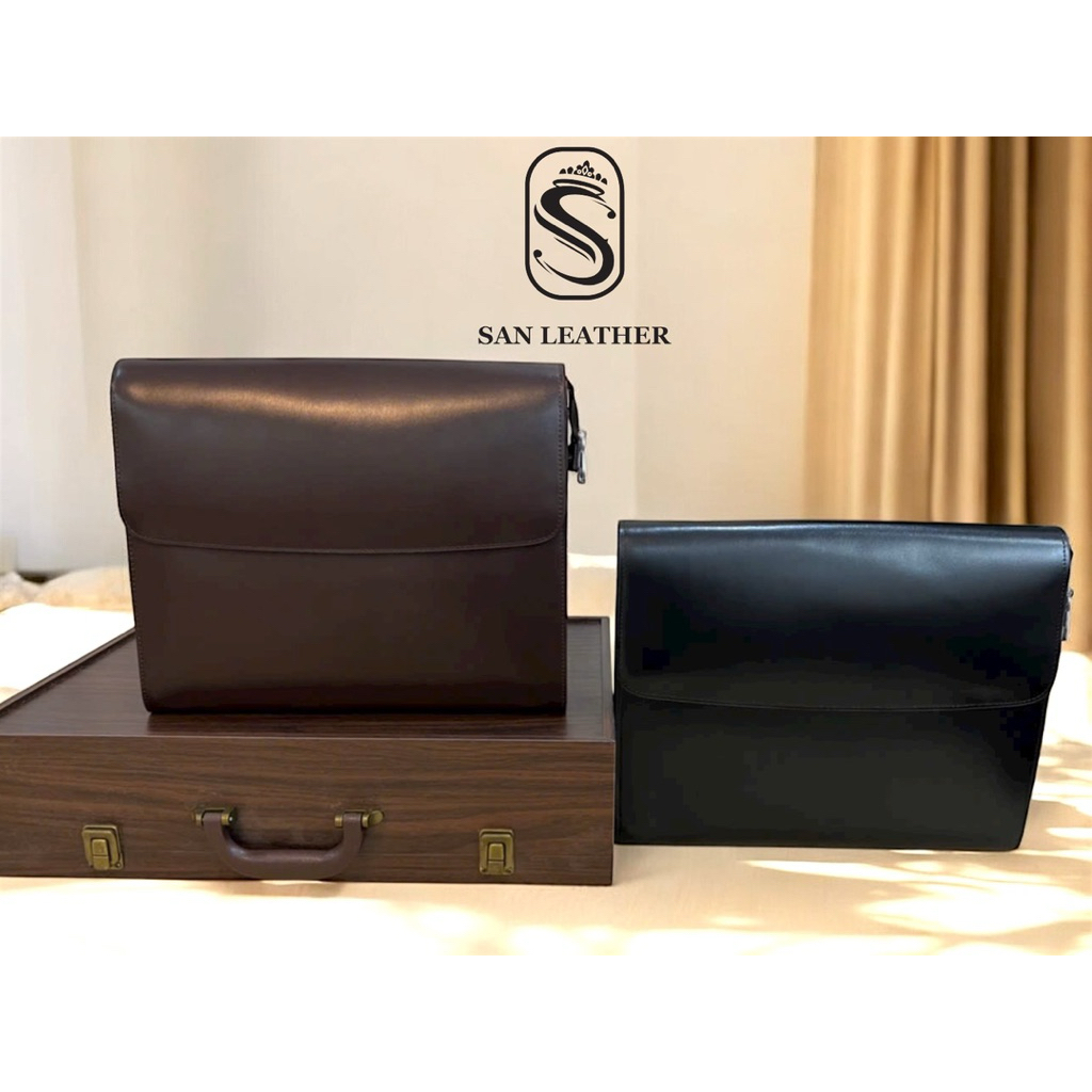 Ví Clutch Tay Da Thật Nappa Đựng Vừa Tài Liệu A4 Da Bò Cao Cấp San Leather 0135