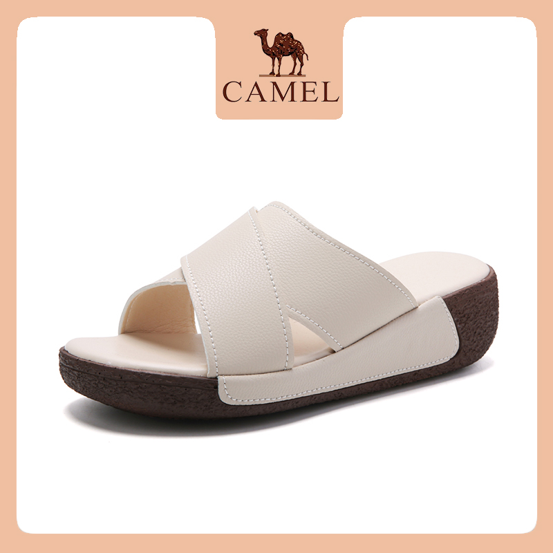 Camel Women's Shoes Summer New One Word Strap Flat Sandals Casual Wedge Heel Thick Leather Sandals Soled Women Cam377051317 ราคา 1,331 บาท*ส่งฟรี