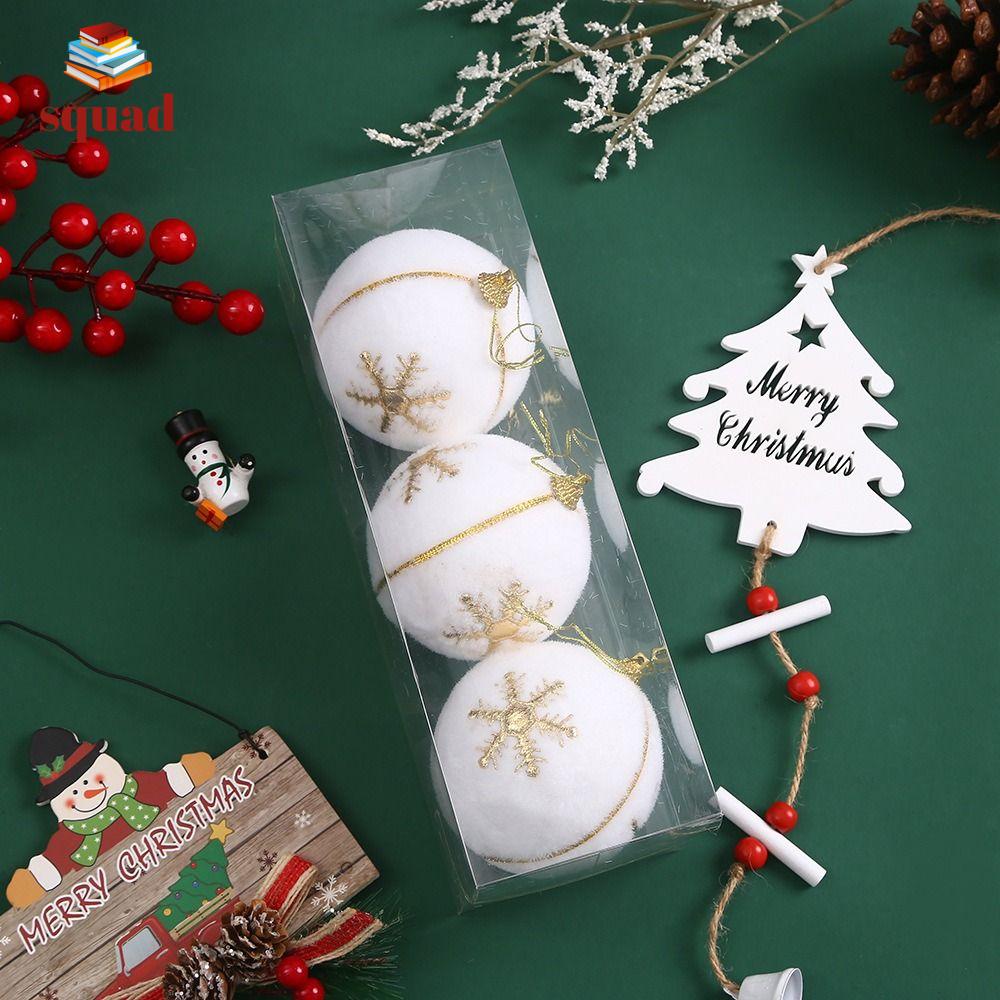 SQUAD 3pcs 8cm dây chuyền bóng giáng sinh bằng xốp Tái sử dụng Vàng trắng Đồ trang trí Cây giáng sinh Bóng quà giáng sinh Chống vỡ Bóng treo giáng sinh Trang trí nhà năm mới