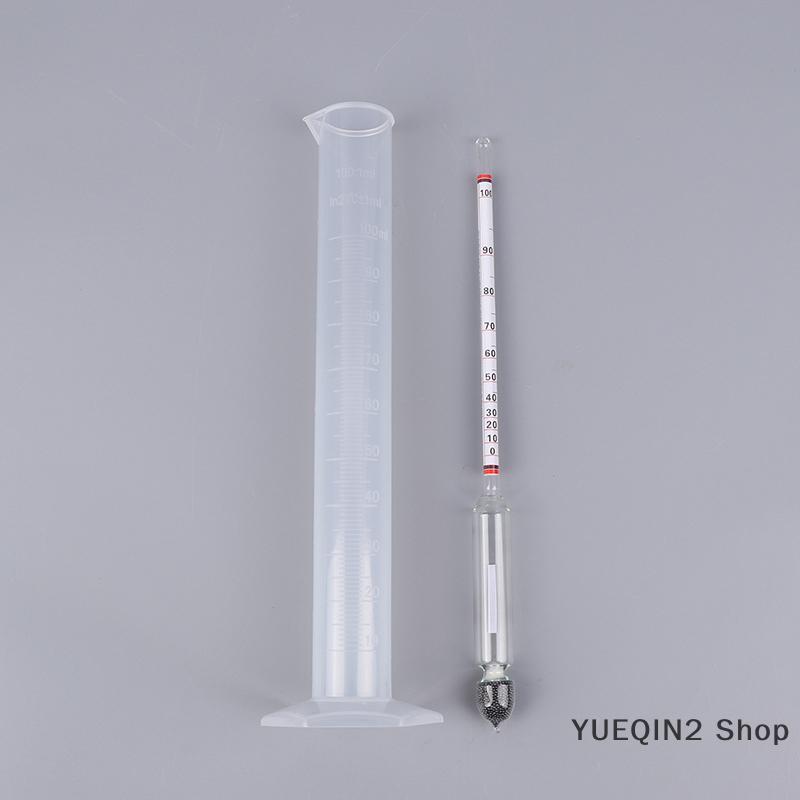  YUEQIN2 Shop 1 Bộ Đo tỷ trọng kế thử nghiệm cổ điển đo chai Bộ Công cụ Đo Độ Cồn Rượu nồng độ 0-100 tỷ trọng kế 