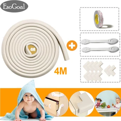 EsoGoal 4M &10pcs Edge Protector Edge & Corner Guards Children Protection Corner Security Baby Safety Desk Table Protector Cushion 10 Corner Bumpers Sharp Edge Furniture Protectors with Free 2 pack Baby Safety Cabinet Locks