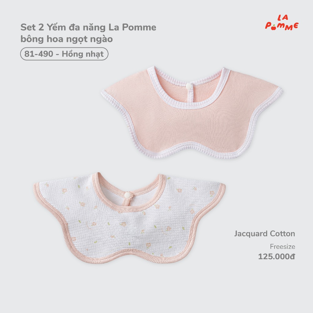 Set 2 Yếm đa năng La Pomme bông hoa ngọt ngào - Sợi Jacquard Cotton mềm mại, thoáng khí - Bé gái - Freesize
