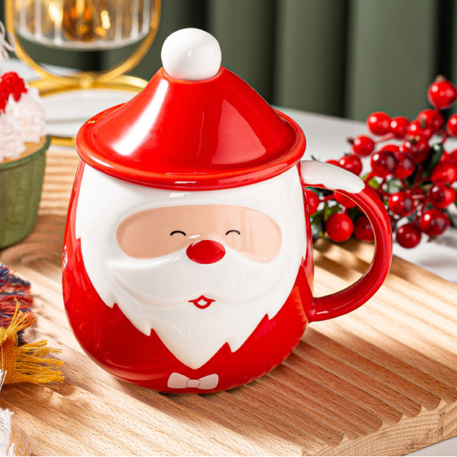 Oppwong gốm cốc cà phê 450ml giáng sinh cốc cà phê gốm gốm tách trà cốc sữa ly uống nước có nắp muỗng để trà cà phê nước ca cao (loại một muỗng có nắp)