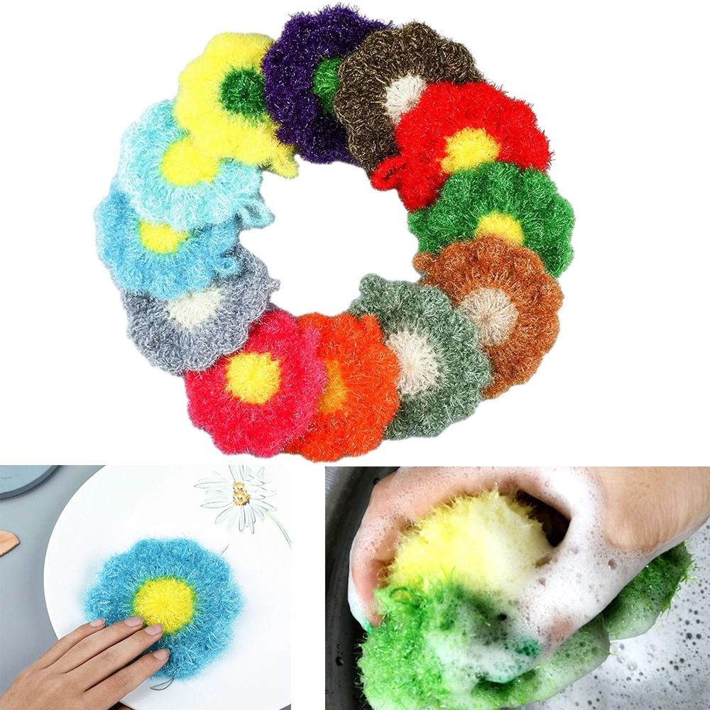 CANDID67ID4 Acrylic Acrylic Non-stick Oil Dish Towels Kitchen Cleaning Tool Non Scratch Cleaning Sponge Creative Flower Dishwashing Ball Dish Scrubber Kitchen