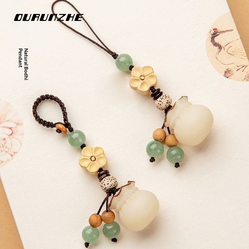 OURUNZHE เครื่องประดับโทรศัพท์แบบถุงโชคลาภทำมือพร้อมดอกไม้และลูกปัด สไตล์จีนน่ารักสำหรับกุญแจ ราคา 12 บาท*ส่งฟรี